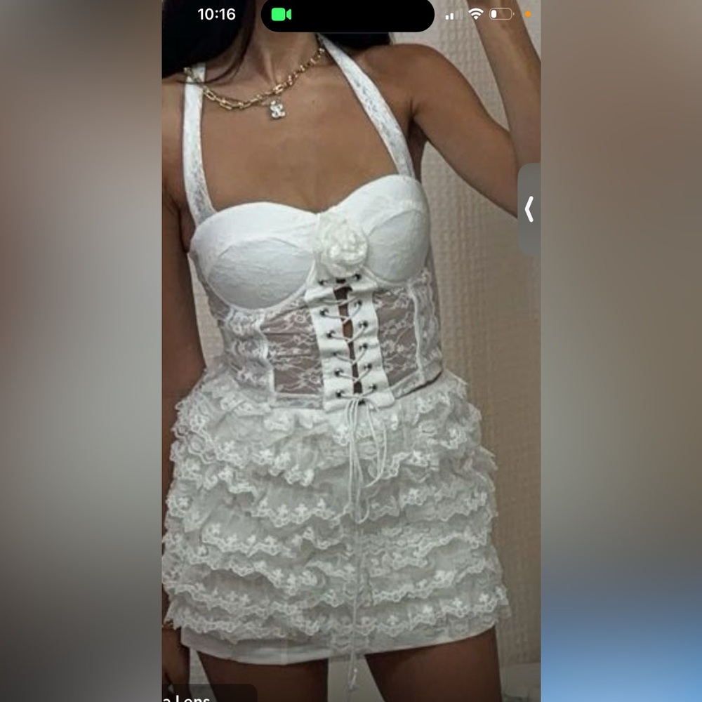 White ruffle skirt set
